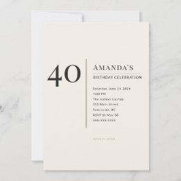 Modern Minimalist 40th Adult Birthday Celebration Einladung