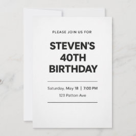 Modern Minimalist 40th Birthday Invitation Card Einladung