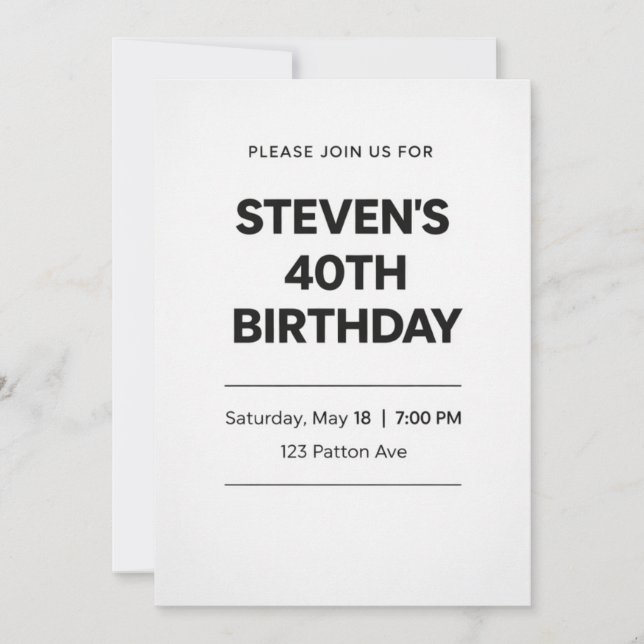 Modern Minimalist 40th Birthday Invitation Card Einladung (Vorderseite)