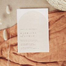 Modern minimalist arch beige wedding invitation 