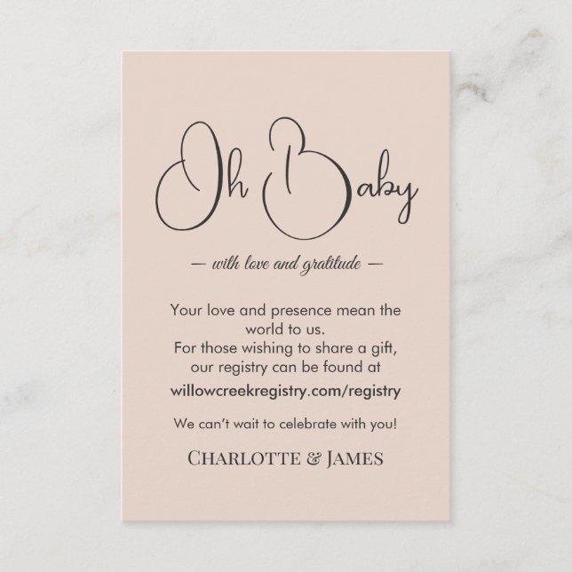 Modern Minimalist Baby Shower | Powder Blush Begleitkarte (Vorderseite)