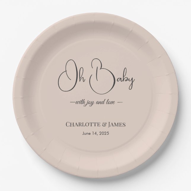Modern Minimalist Baby Shower | Powder Blush Pappteller (Vorderseite)
