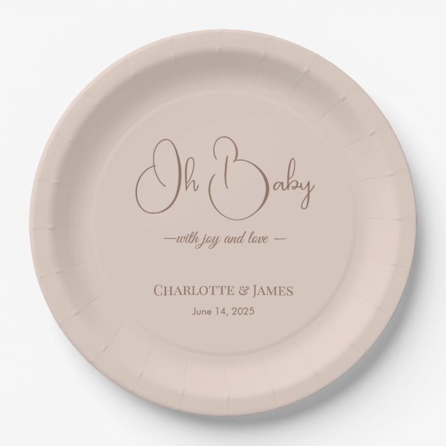 Modern Minimalist Baby Shower | Powder Blush Pappteller (Vorderseite)