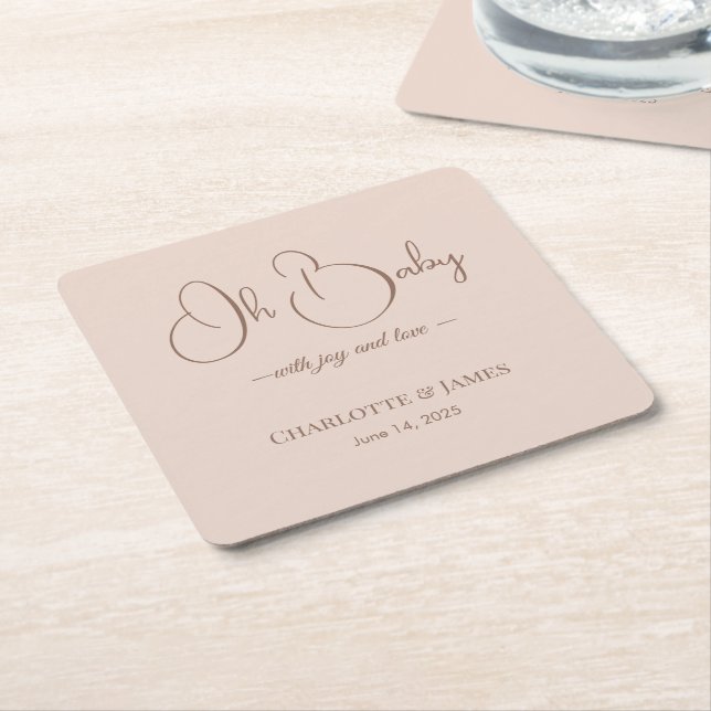 Modern Minimalist Baby Shower | Powder Blush Rechteckiger Pappuntersetzer (angewinkelt)