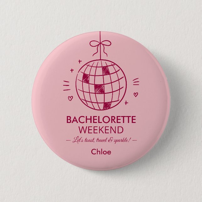 Modern Minimalist Bachelorette Weekend | Pink  Button (Vorderseite)
