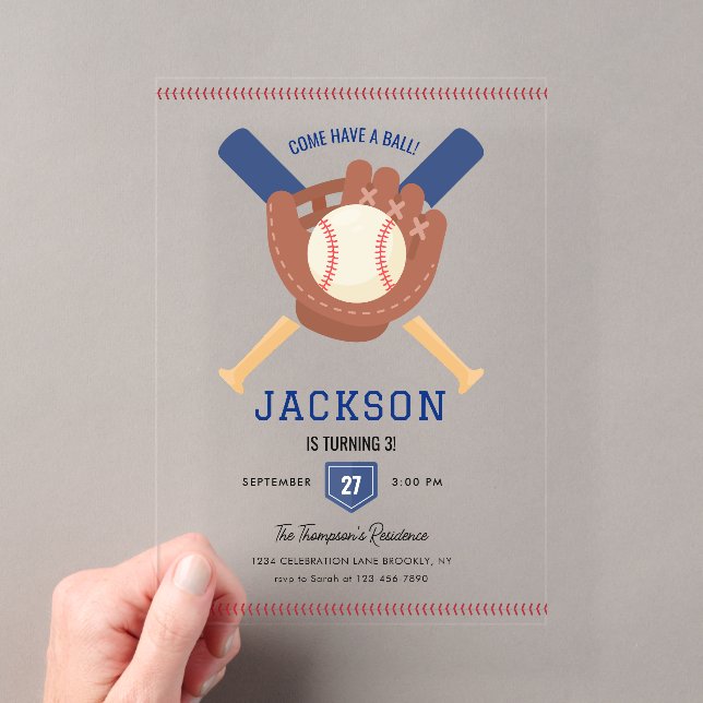 Modern Minimalist Baseball Batter Up Birthday Acryleinladungen (Insitu (Handheld))