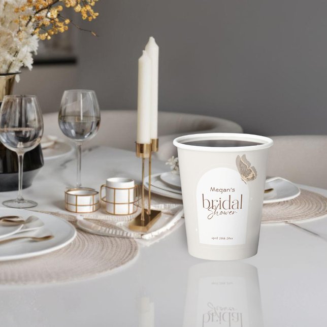 Modern Minimalist Beige Butterfly Bridal Shower Pappbecher (Von Creator hochgeladen)