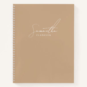 Modern minimalist beige und weiße Schriftname Notizbuch