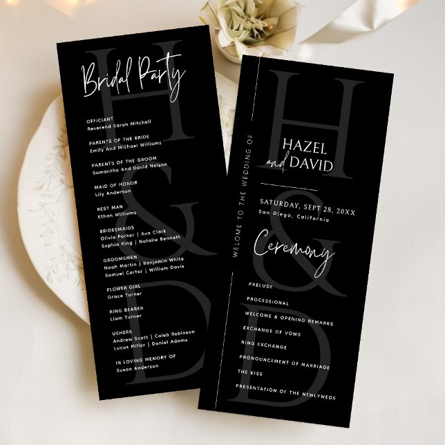 Modern Minimalist Black and White Monogram Wedding Programm (Von Creator hochgeladen)