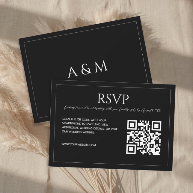 Modern minimalist black and white QR code wedding  RSVP Karte (Von Creator hochgeladen)