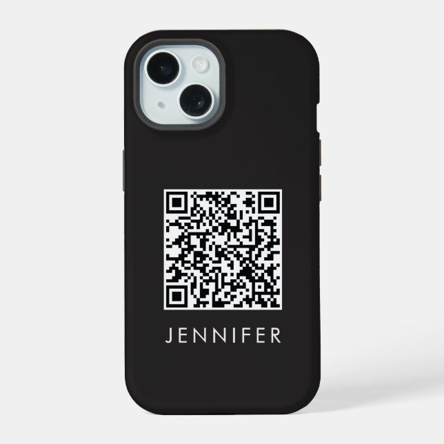 Modern Minimalist Black Executive QR Code Monogram (Verso)