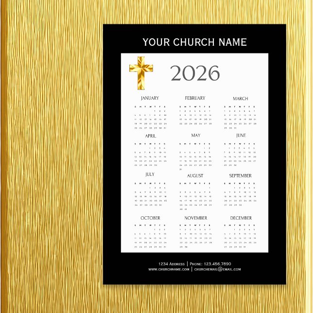 Modern Minimalist Black Gold 2026 Calendar Magnet (Modern Minimalist Black Gold 2026 Calendar Magnet)