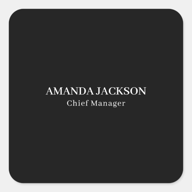Modern Minimalist Black Professional Trendy Quadratischer Aufkleber (Vorderseite)