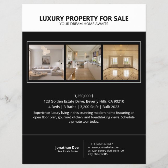 Modern Minimalist Black Real Estate Property Flyer (Vorne)