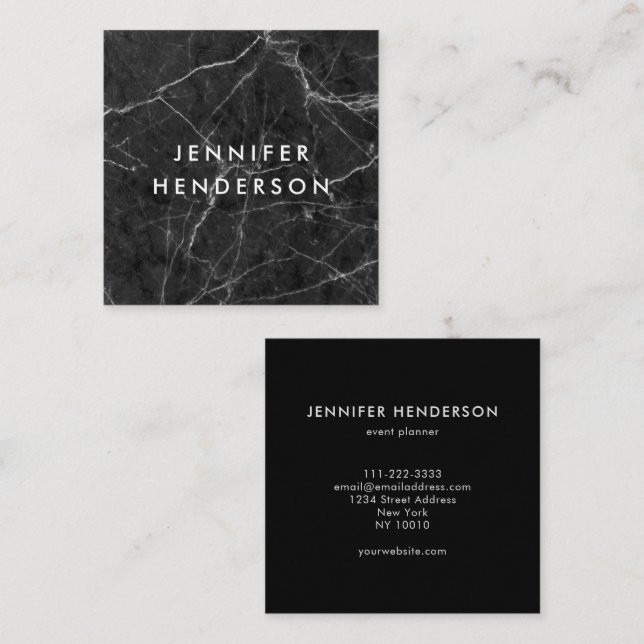 Modern minimalist black white marble professional quadratische visitenkarte (Vorne/Hinten)