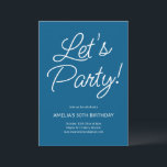 Modern Minimalist Blue Birthday Party Chic Einladung<br><div class="desc">This birthday party invitation features playful script lettering on a blue background for a bold yet elegant look. The flowing typography feels celebratory while staying clean and modern. A versatile design that works beautifully for milestone birthdays,  cocktail parties,  or festive gatherings.</div>