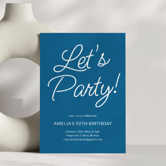 Modern Minimalist Blue Birthday Party Chic Einladung