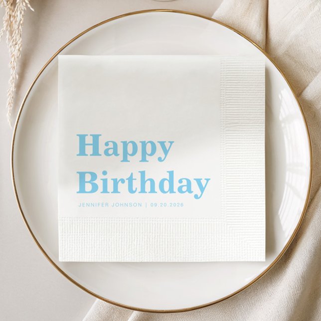 Modern Minimalist Blue Birthday Serviette (Modern Minimalist Blue Birthday Napkins)