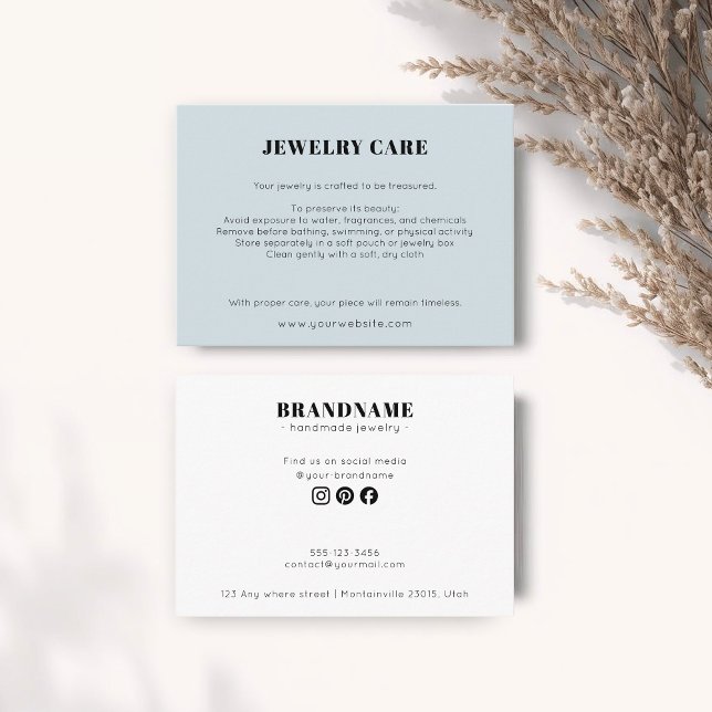 Modern Minimalist Blue Jewelry Care Insert Card (Von Creator hochgeladen)