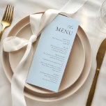 Modern Minimalist Blue Plum Elegant Wedding Menu Menükarte<br><div class="desc">Set the tone for your wedding reception or special event with this timeless and elegant printed menu design. Featuring a soft icy blue and plum layout with sophisticated script accents, this menu adds a refined touch to your table settings while guiding your guests through a delightful dining experience. Perfect for...</div>