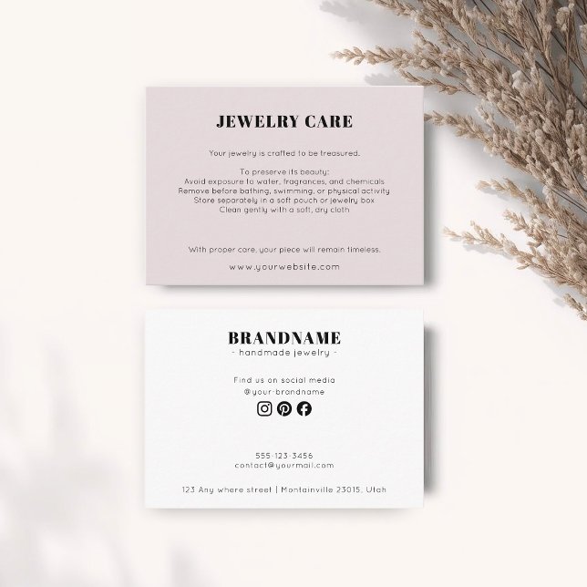 Modern Minimalist Blush Jewelry Care Insert Card (Von Creator hochgeladen)