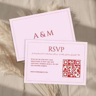 Modern minimalist blush pink and red wedding RSVP karte