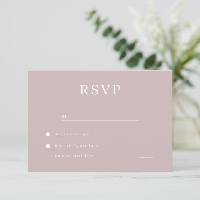 Modern Minimalist Blush Wedding RSVP Karte (Stehend Vorderseite)