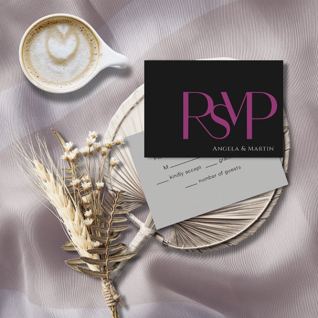 Modern Minimalist Bold Magenta Black RSVP Card Karte (Von Creator hochgeladen)