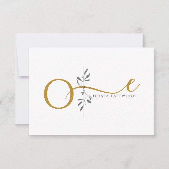 Modern Minimalist Botanical Gold Monogram  Mitteilungskarte (Vorderseite)