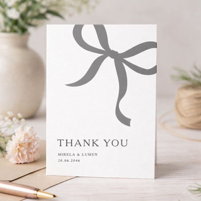 Modern Minimalist Bow Wedding Thank You Card Dankeskarte (Von Creator hochgeladen)