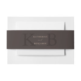 Modern Minimalist Brown Monogram Wedding Einladungsbanderole