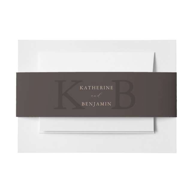 Modern Minimalist Brown Monogram Wedding Einladungsbanderole (Vorderseite Beispiel)