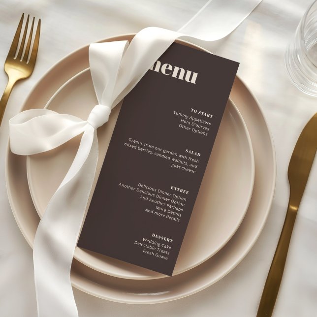 Modern Minimalist Brown Wedding Tall Template Menu (Créateur téléchargé)