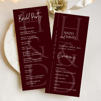 Modern Minimalist Burgundy Monogram Wedding Programm