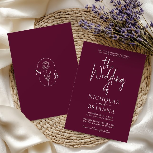 Modern Minimalist Burgundy Wedding Classic Einladung (Von Creator hochgeladen)