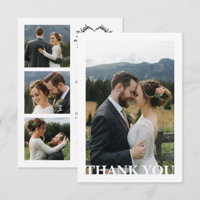 Modern Minimalist Calligraphy Crest monogram Photo Dankeskarte (Vorne/Hinten)