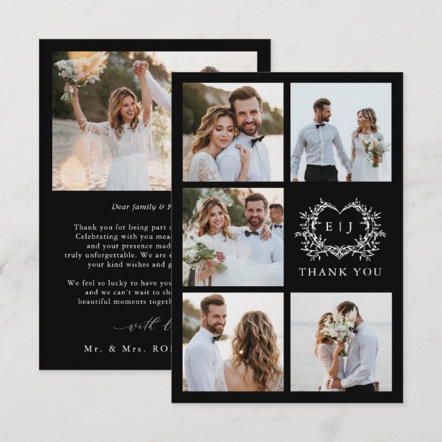 Modern Minimalist Calligraphy Crest monogram Photo Dankeskarte (Vorne/Hinten)