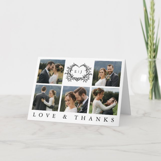 Modern Minimalist Calligraphy Crest monogram Photo Dankeskarte (Vorderseite)