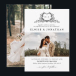 Modern Minimalist Calligraphy Crest Photo Wedding Einladung<br><div class="desc">This elegant photo wedding invitation features refined calligraphy and clean typography in a simple, timeless layout. The delicate botanical monogram heart shaped crest adds a subtle romantic touch while keeping the design modern and chic. Perfect for couples who love minimalist, classic stationery with a hint of rustic charm, this invitation...</div>