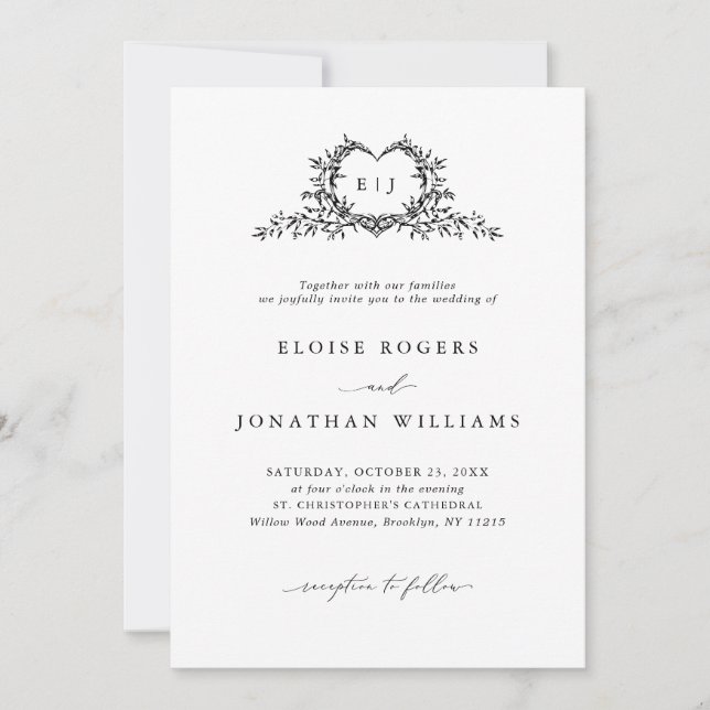 Modern Minimalist Chic Calligraphy Crest Wedding   Einladung (Vorderseite)
