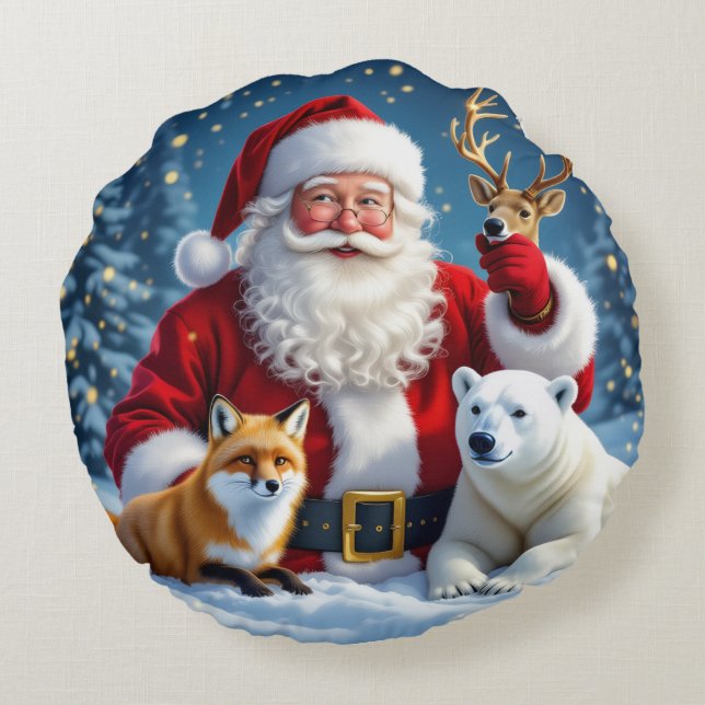 Modern Minimalist Christmas Round Pillow Rundes Kissen (Rückseite)
