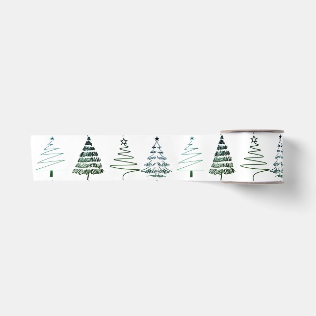 Modern Minimalist Christmas Trees Doodles Satinband (Vorderseite)