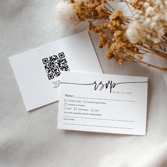 Modern Minimalist Classic QR code Boho Wedding RSVP Karte (Modern Minimalist Classic QR code Boho Wedding RSVP Card)