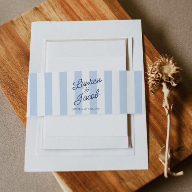 Modern Minimalist Coastal Blue Stripes Wedding Einladungsbanderole (Von Creator hochgeladen)