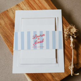 Modern Minimalist Coastal Red Blue Stripes Wedding Einladungsbanderole