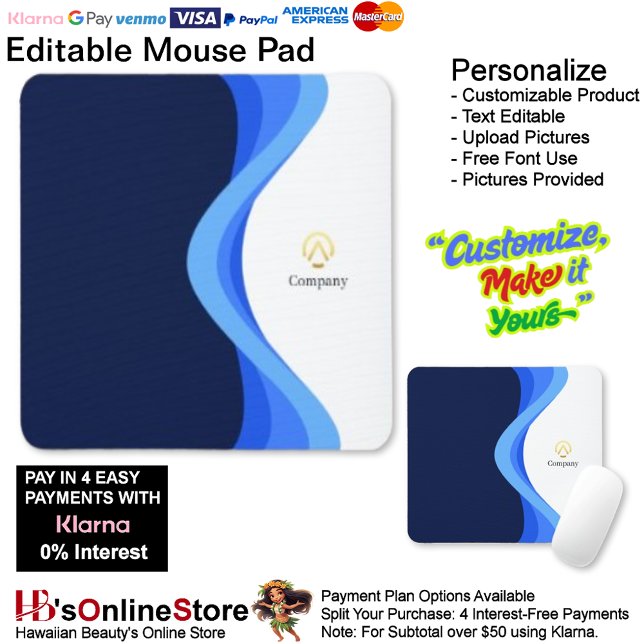 Modern Minimalist Company Blue White Business Mousepad (Modern Minimalist Company Blue White Business Mouse Pad.)