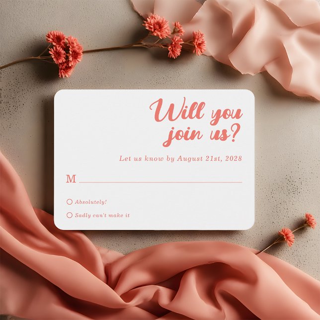 Modern Minimalist Coral Pink Wedding RSVP Cards (Von Creator hochgeladen)