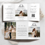 Modern Minimalist Crest monogram Wedding Invite Dreifach-gefaltete Programmkarte<br><div class="desc">This elegant tri-fold wedding invitation features refined calligraphy and modern typography in a clean, minimalist layout. The delicate botanical crest monogram adds a timeless romantic touch while keeping the overall design chic and sophisticated. The tri-fold format provides generous space to include ceremony details, wedding timeline, venue information, icons, and a...</div>