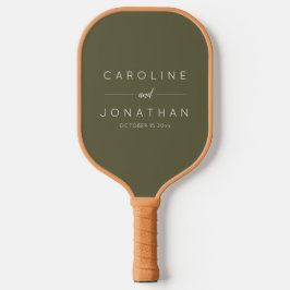 Modern Minimalist Custom Wedding Names Olive Moss Pickleball Schläger