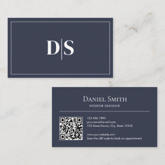 Modern Minimalist Dark Gray White Initials QR Code Visitenkarte